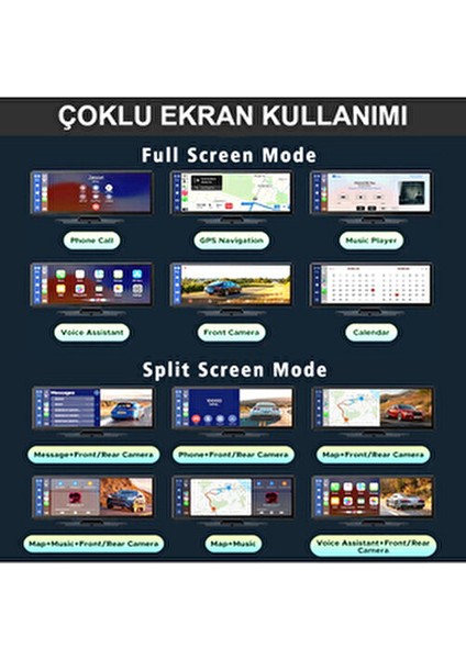 Yeni Tasarım Kablosuz Carplay Android Auto Uyumlu 4K 10.2 Inç Çift Kameralı Araç Multimedya Ekranı