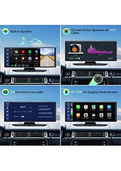 Yeni Tasarım Kablosuz Carplay Android Auto Uyumlu 4K 10.2 Inç Çift Kameralı Araç Multimedya Ekranı