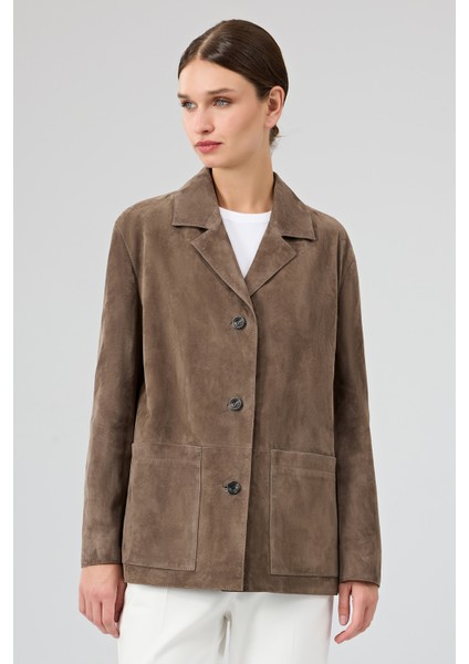 Gloria Kadın Vizon Oversize Süet Deri Ceket 25WGD560010