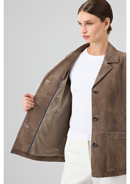 Gloria Kadın Vizon Oversize Süet Deri Ceket 25WGD560010