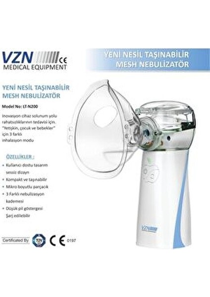 Taşınabilir Yeni Mesh Nebulizatör Şarjlı,kademe Ayarlanabilir 3 KADEMELI(LT-N200)