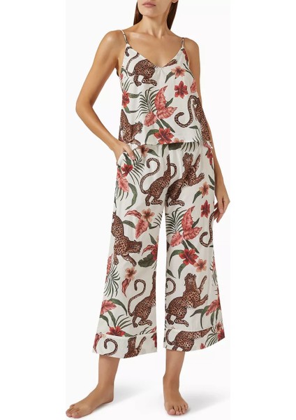 Desmond & Dempsey Soleia Kadın Lüks Pamuklu Pijama Takımı Geniş Paça Takımı Leopar Çiçek Desenli Set fiyatları