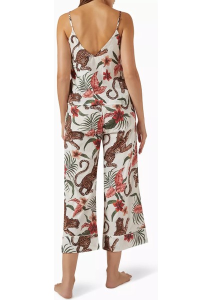 Desmond & Dempsey Soleia Kadın Lüks Pamuklu Pijama Takımı Geniş Paça Takımı Leopar Çiçek Desenli Set modelleri