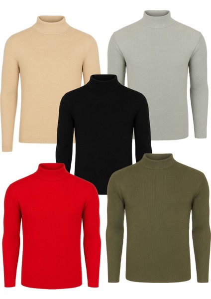 5'li Paket Yarım Boğazlı Erkek Kazak