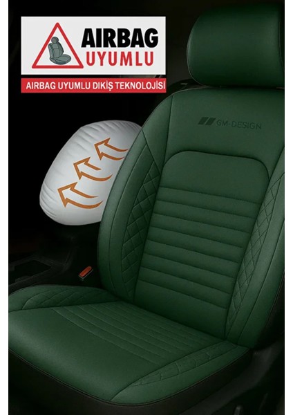 Dacia Duster Ambiance 1.6 16V 105 4x2 E0PB H A5 2013 Uyumlu Deri Serisi Yeşil Oto Kılıfı Tam Set modelleri