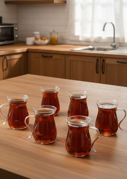 6'lı Cam Çay Bardağı Seti - Kulplu Çay Bardağı Takımı - 6 Parça, 150 ml - 9316