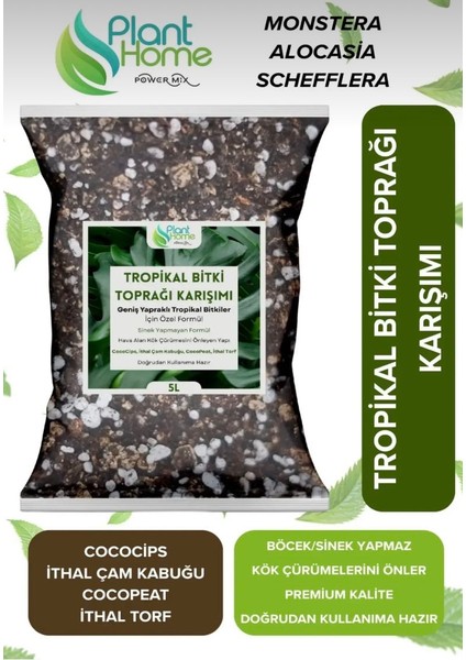 Plan Home Powermix 15 Litre- Tropikal Bitki Toprağı Monstera-Alocesia-Schefflera Için Sinek Yapmayan Formül