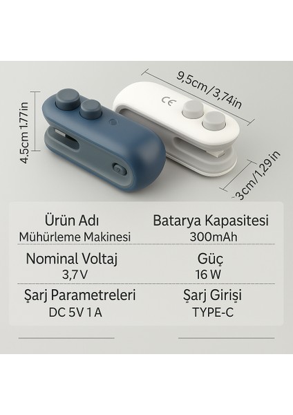 Manyetik Mini Şarjlı Poşet Mühürleme Makinesi – Type-C Şarjlı, 300MAH, 16W indirimleri