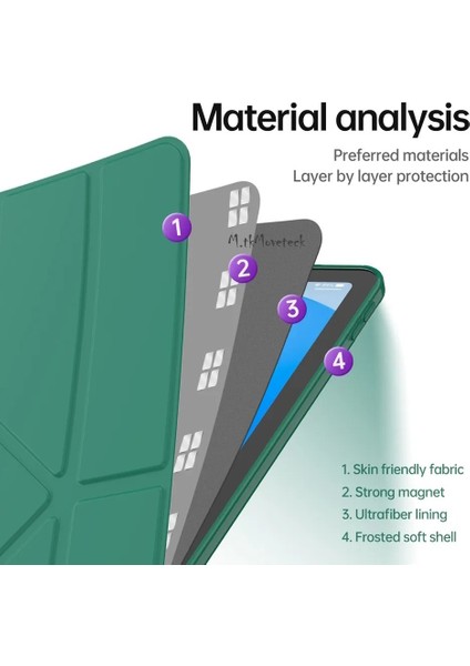 Lenovo Tab M10 TB311FU 10.1 Inç Tablet Kılıf Katlanır Kalemli Bölmeli Standlı Uyku Modlu Akıllı Kapak Yumuşak Silikon