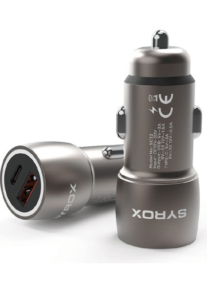 SC32B 3.1A 30W Pd Q.c. 3.0 1xtype-C + 1xusb-A Çıkışlı Hızlı Araç Şarj Cihazı - Metalik Füme