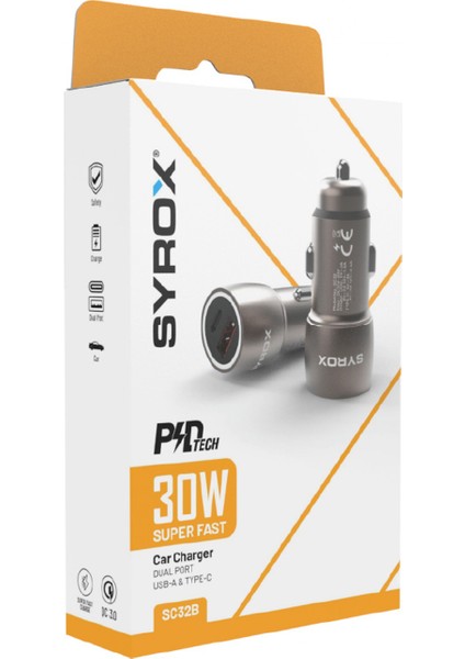 SC32B 3.1A 30W Pd Q.c. 3.0 1xtype-C + 1xusb-A Çıkışlı Hızlı Araç Şarj Cihazı - Metalik Füme fiyatları
