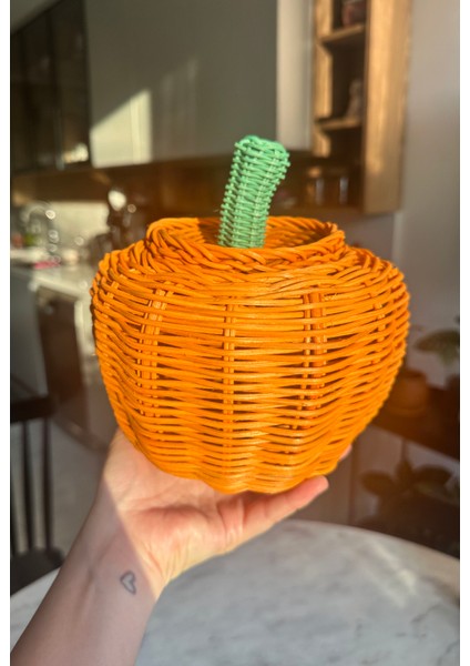 Rattan Balkabağı Kapaklı Sepet