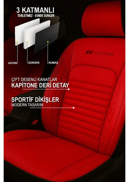 Volkswagen Golf Vii 1.2 Tsi Bmt 105 Midline Plus 2015 Uyumlu Deri Serisi Kırmızı Oto Kılıfı Tam Set fiyatları
