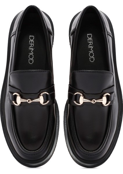 Kadın Siyah Tokalı Maskülen Loafer 25AFD400118