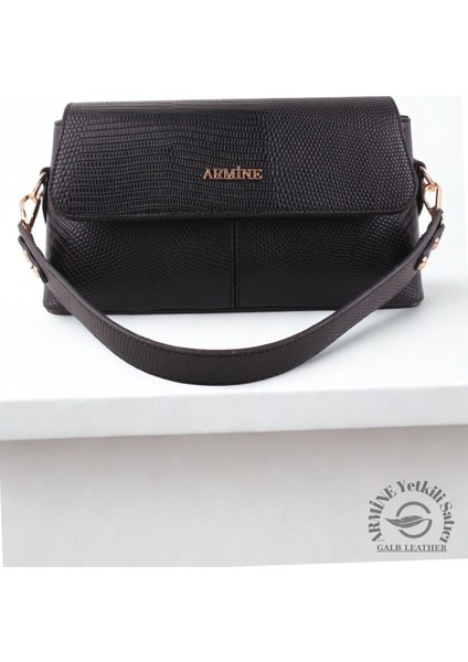 Orijinal Armine Günlük Kullanıma Uygun Premium Kalite Kadın Omuz Çantası Siyah Kroko 347