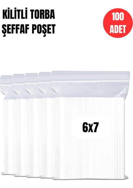 Kilitli Poşet 6x7 100 Adet Kilitli Şeffaf Naylon Torba Ambalaj Kına ve Çerez Poşeti