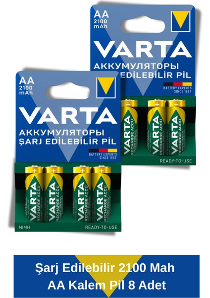 Power Şarj Edilebilir Kalem Pil 2100MAH Aa 8 Adet