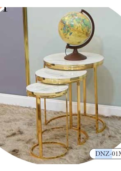 Mim Beyaz Desenli - Gold Dünya Zigon Sehpa