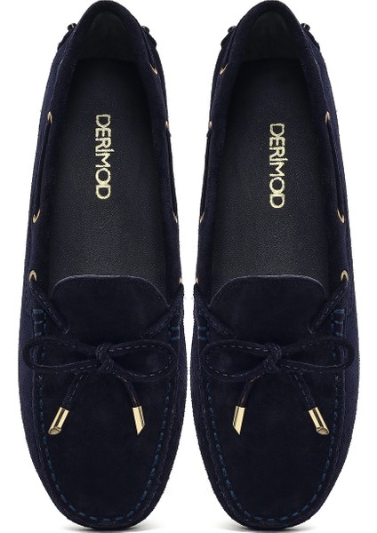 Kadın Lacivert Püsküllü Süet Deri Loafer 25AFD290610