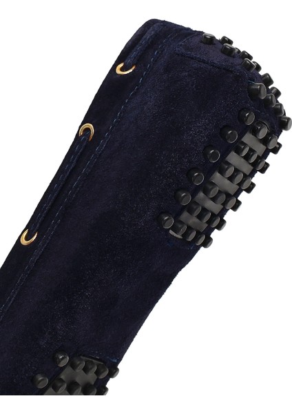 Kadın Lacivert Püsküllü Süet Deri Loafer 25AFD290610