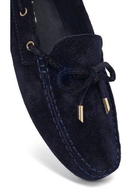 Kadın Lacivert Püsküllü Süet Deri Loafer 25AFD290610