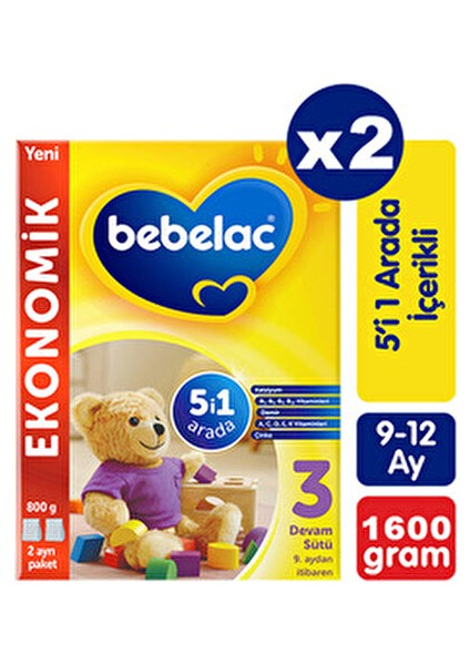 3 Devam Sütü 800 gr x 2 Adet