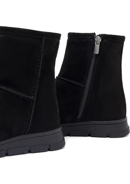 Kadın Siyah Fermuarlı Süet Teddy Bot 25WFE250910