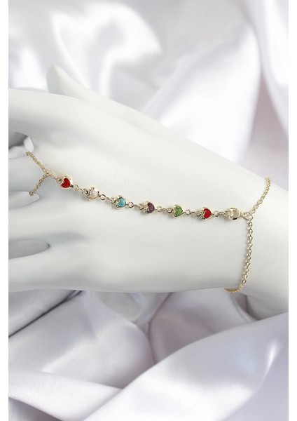 Bfs Pirinç Renkli Kalpli Zirkon Taşlı Y Model Gold Renk Kadın Şahmeran