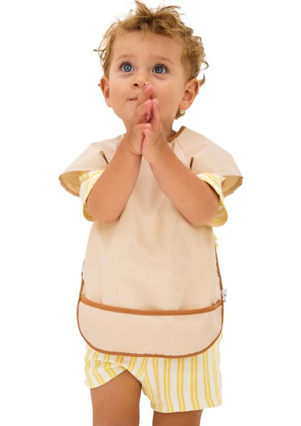 Kısa Kollu Su Geçirmez Bebek Mama ve Oyun Önlüğü