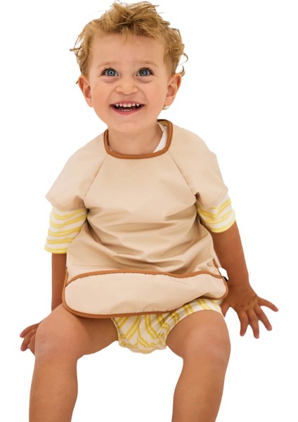 Kısa Kollu Su Geçirmez Bebek Mama ve Oyun Önlüğü