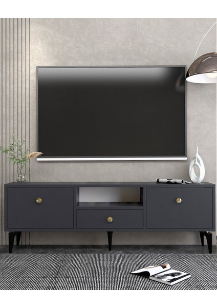 1300DROPDH-1 Tv Sehpası Antrasit-Altın Kulp