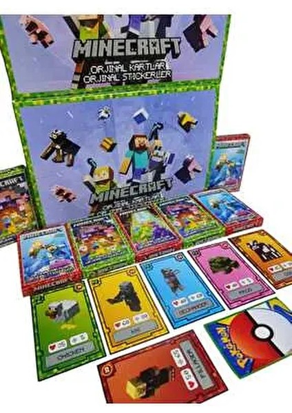 Oyun Kağıtları Minecraft (10 Mini Kutu 60 Kart 10 Sticker) Yeni Nesil Karakter Kartları