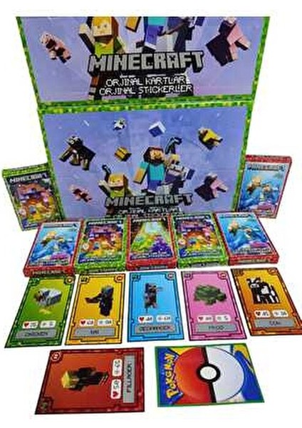 Oyun Kağıtları Minecraft (10 Mini Kutu 60 Kart 10 Sticker) Yeni Nesil Karakter Kartları modelleri