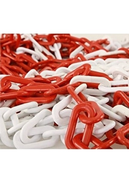 Kırmızı Beyaz Plastik Zincir, Duba Zinciri, Emniyet Zinciri 6 mm 5 Metre