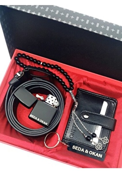 Özel Günler Için Hediye Kutusu ,isimli Anahtarlık, Kemer, Tesbih, Cüzdan, Çakmaklı Set.