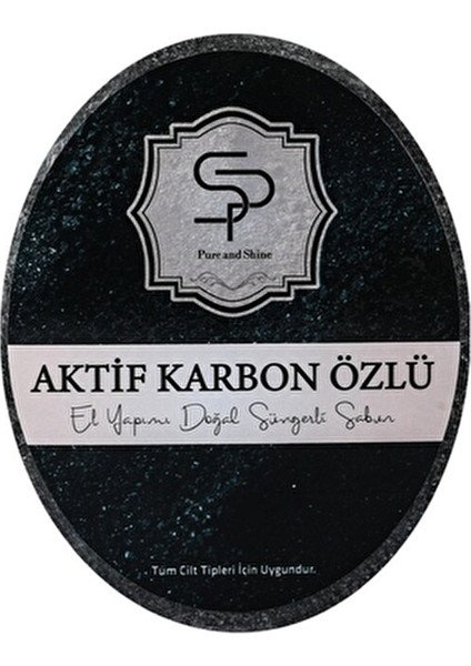 Aktif Karbon Özlü Doğal Süngerli Sabun Tüm Ciltler İçin Bitki Bazlı 1 Adet