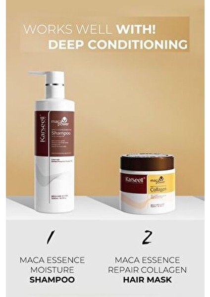 Maca Özü Onarıcı Repair Kolajen Saç Maskesi 500 ml + Maca Özü Nemlendirici Şampuan 500 ml Karsel