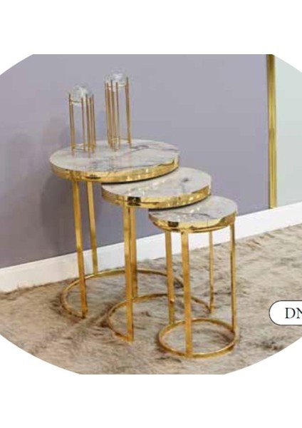 Mim Beyaz Mermer - Gold Dünya Zigon Sehpa