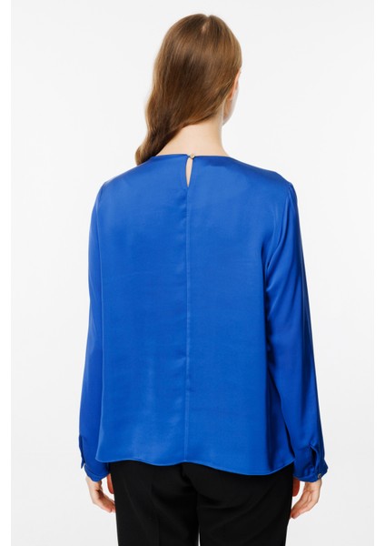 Kadın Büyük Beden Yakası Zincir Detaylı Saten Bluz 2507 Saks fırsatları