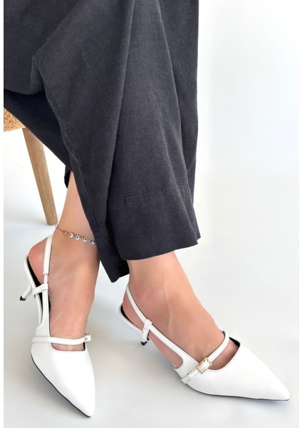 Eyesof Darina Beyaz Cilt Topuklu Ayakkabı