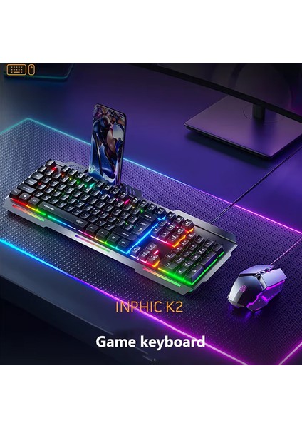 K2 USB Kablolu Oyun Klavyesi 104-KEY Sessiz Oyun Klavyesi Bilgisayar Laptop Için Cep Telefonu Yerleştirme Alanı fiyatları