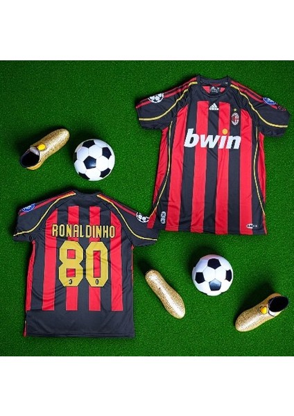 Ronaldinho Efsane Milan Nostalji Halı Saha Özel Tasarım Forması Kırmızı Siyah fırsatları