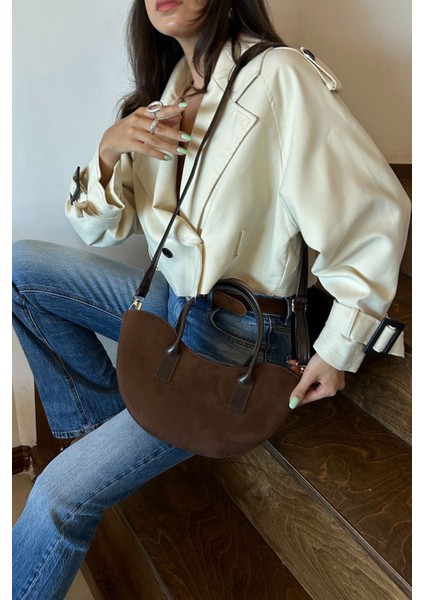 Lune Süet Omuz Çantası Acı Kahve fırsatları