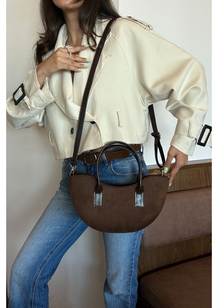 Lune Süet Omuz Çantası Acı Kahve