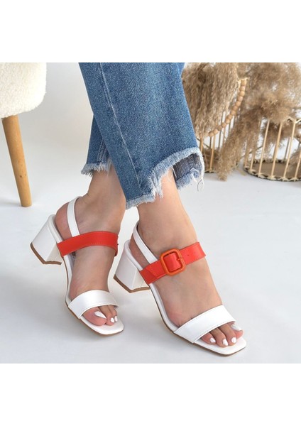 Eyesof Year Beyaz Cilt Turuncu Detaylı Beyaz Topuklu Ayakkabı fırsatları