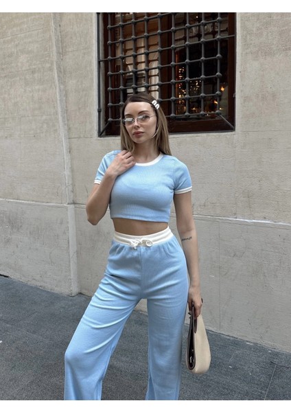 Crop Pantolon Biyeli Takım Mavi indirimleri