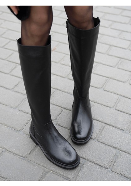 Akpom Siyah Hakiki Deri Çizme modelleri