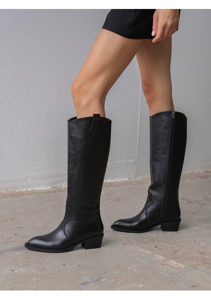 Moro Siyah Hakiki Deri Kadın Çizme