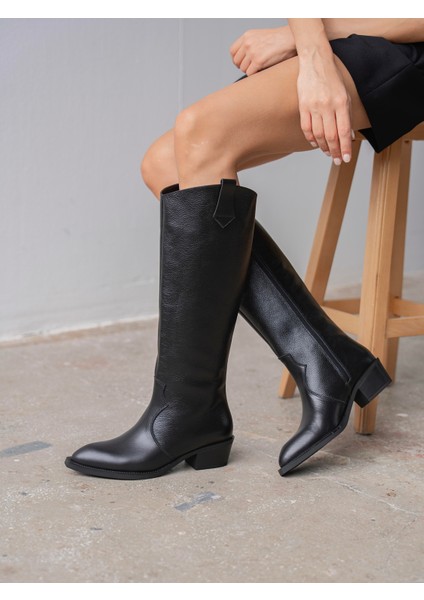 Moro Siyah Hakiki Deri Kadın Çizme