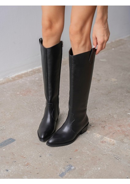 Moro Siyah Hakiki Deri Kadın Çizme